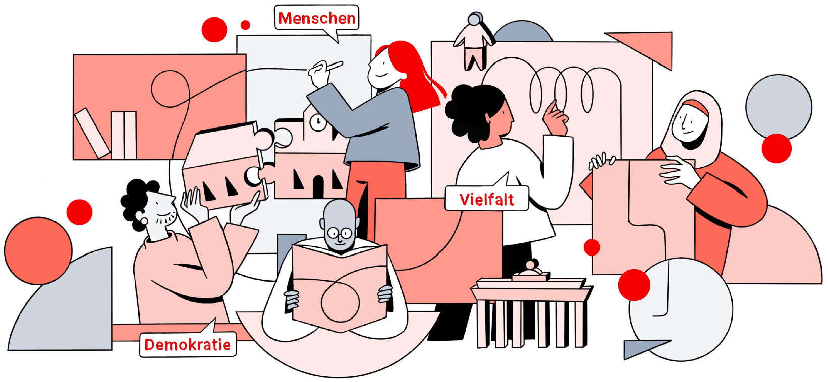 Illustration: Menschen, Vielfalt, Demokratie