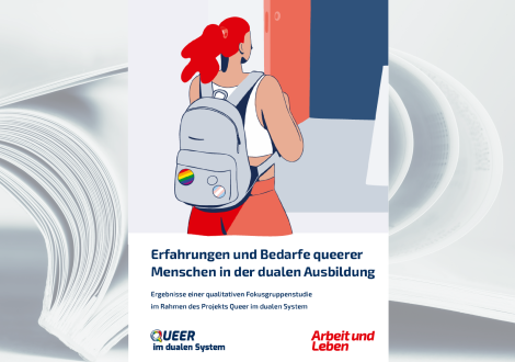 Cover der Broschüre Erfahrungen und Bedarfe queerer Menschen in der dualen Ausbildung / Gestaltung: Michael Maass