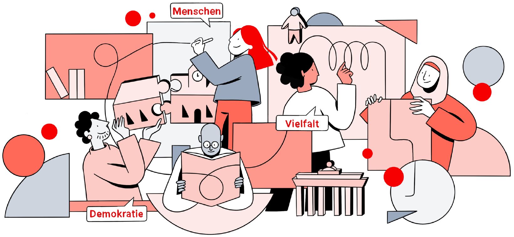 Illustration: Menschen, Vielfalt, Demokratie