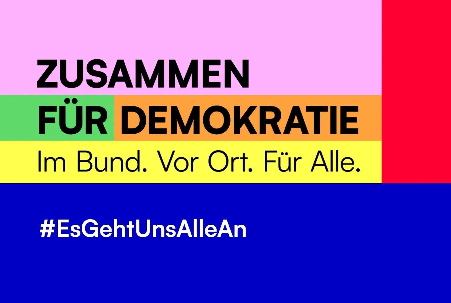 Logo der Initiative "Zusammen für Demokratie. Im Bund. Vor Ort. Für Alle."